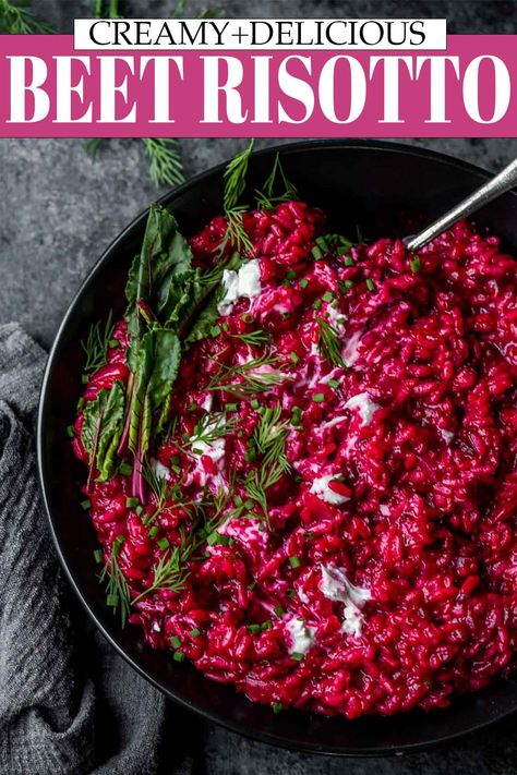 Beetroot Risotto Goat Cheese, Beetroot Risotto Recipes, Recipe With Beetroot, Beet Rice Recipe, Goat Cheese Risotto Recipes, Beet And Goat Cheese Pasta, Beets And Rice, Beet Risotto Recipes, Dinner With Beets