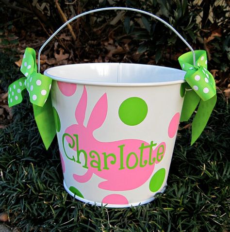 Personalized Easter Bucket assorted colors5 QT. by twosisters76 Easter Pail, Personalized Easter Bucket, Silhouette City, Purple Easter, Easter Buckets, Personalized Easter Basket, Easter Girl, Hoppy Easter, Personalized Easter