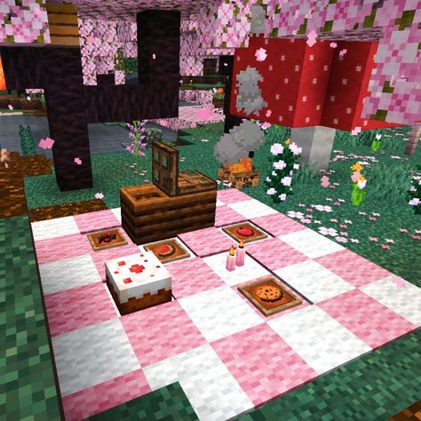 Minecraft Cute Living Room, Cutecore Minecraft Builds, Pink And White Minecraft House, Minecraft Laundry Room, Minecraft Picnic Ideas, Cute Aesthetic Minecraft Builds, Minecraft Pink Bedroom, Cute Minecraft Decorations, Minecraft Romantic Ideas