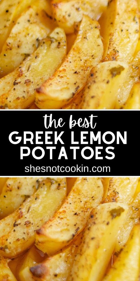 Close up image of Greek potatoes. Greek Potatoes Recipe, Roasted Greek Potatoes, Greek Roasted Potatoes, Greek Lemon Potatoes, Mediterranean Diet Recipes Dinners, Greek Dinners, Greek Potatoes, Mediterranean Meals, Easy Mediterranean Diet Recipes