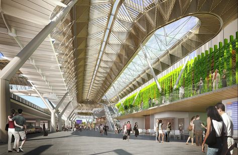 Gallery of New Vision for Frankfurt Airport’s Terminal 1 Forecourt / Grimshaw Architects - 5 Grimshaw Architects, Terminal Bus, Transport Hub, Architectural Concepts, Architecture Drawing Presentation, Train Station Architecture, Architectural Renderings, Frankfurt Airport, Lounge Interiors