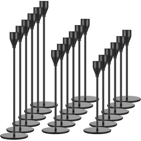 PRICES MAY VARY. Satisfy Your Using Demand: you will get set of 18 candlestick holders in 3 sizes, each size has 6 pieces (excluding candles); The quantity is enough to fully meet your party decoration needs, or you can use at home Trustworthy Quality for You: the metal candlestick holders are made of quality metal, they are not easily broken and warped; The round bases are heavy enough, so you don't have to worry about falling off from the weight of candles or the wind; In the evening, you can Candle Centerpieces Wedding Goth, Tall Candles Black, Black Bridal Shower Table, Wedding Decor Black, Black And White Centerpieces, Black Centerpieces, Industrial Wedding Decor, Black Wedding Decorations, Home Wedding Decor