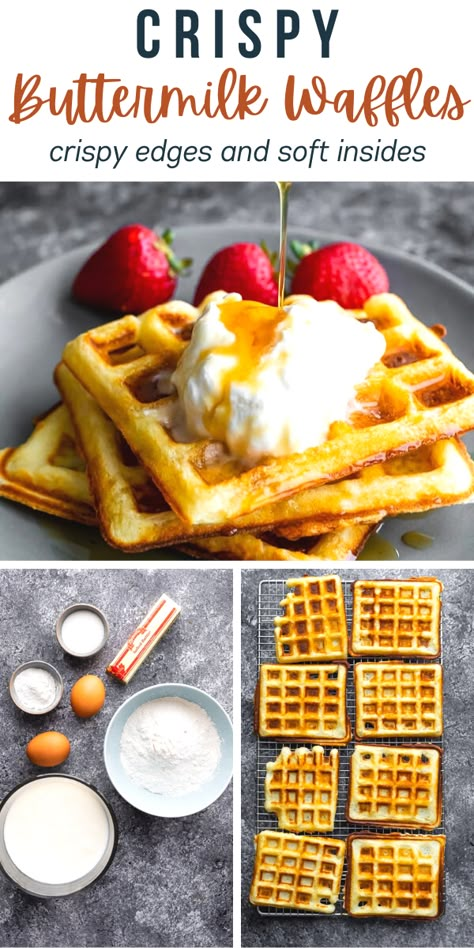 Crispy Buttermilk Waffles, Banana Buttermilk Waffles, Bougie Breakfast, Waffles Buttermilk, Crispy Waffle Recipe, Buttermilk Waffle Recipe, Buttermilk Waffles Recipe, Waffle Recipe Healthy, Crispy Waffles