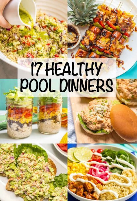 Check out these 17 ideas for healthy pool dinners (or lunches) that are easy and portable and perfect for summer evenings! Everything from pasta salads to sliders to sandwiches and wraps to snack boards, plus tons of recipes to try. Sandwiches And Wraps, Snack Boards, Healthy Summer Dinner Recipes, Easy Summer Dinners, Diner Recept, Healthy Summer Dinners, Summer Recipes Dinner, Easy Summer Meals, Healthy Summer Recipes