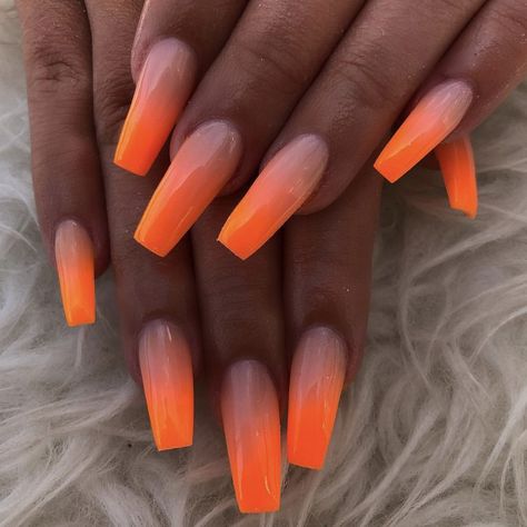 Ombre Orange Nails, Orange Nails Ombre, Ombre Nails Orange, Orange Ombre Nails, Nails After Acrylics, Neon Orange Nails, Kylie Nails, Orange Nail, Queen Nails