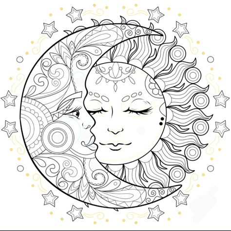 Sun And Moon Coloring Pages, Sun And Moon Coloring, Sun And Moon Drawing, Turtle Cartoon, Sun And Moon Mandala, Celestial Sun And Moon, Drawings Inspo, Plaster Mouldings, Moon Coloring Pages