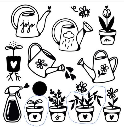 Flower Watering Can Tattoo, Watering Can Tattoo Ideas, Watering Can Drawing, Watering Can Tattoo, Watercolour Calendar, Underglaze Ideas, Can Tattoo, Tattoo Klein, Gardening Tattoo