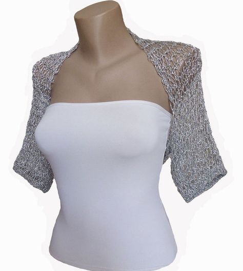 Knit Silver Bolero, Wedding Bolero Shrug Sleeves Jacket, One size: L-1X, Weddings, Bridal, Women Wedding Bolero, Bridal Shrug, Wedding Shrug, Sleeved Wedding, Bridal Bolero, Bolero Wedding, Bolero Shrug, Shrugs And Boleros, Crochet Summer