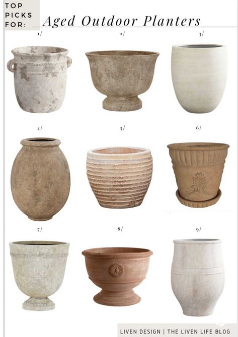 Weathered Terracotta Pots, Tuscan Flower Pots, Vintage Planter Ideas, Mediterranean Pots, Large Clay Pots, Planter Front Porch, Extra Large Outdoor Planters, Farmhouse Planters, Garden Provence