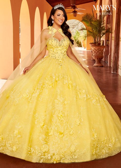 Yellow Quince Dress, Yellow Quinceanera Dresses, Yellow Quinceanera, Quincenera Dresses, Easter Dresses For Toddlers, Mary's Bridal, Big Dresses, Military Ball Dresses, Quince Dress