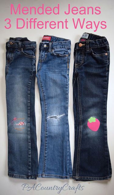 Mend Holes in Jeans 3 Different Ways Embroidery With Fabric, Mend Holes, Jean Mending, Holes In Jeans, Jean Refashion, How To Patch Jeans, Refashion Jeans, Refashioned Clothing, Patch Hole