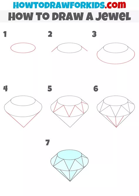 How To Draw A Jewel, How To Draw A Ring Pop, Jewel Drawing Tutorial, How To Draw Diamonds, Jewellery Doodle, Circle Objects Drawing, How To Draw A Diamond, How To Draw A Crown Step By Step, How To Draw Silver