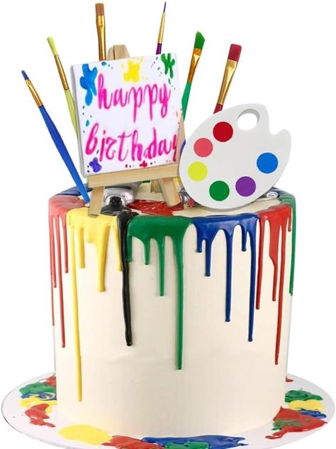 PRICES MAY VARY. Art paint drawing themed party cake decor Package: 6 Brushes,1 Canvases,1 Palette Perfect for Artist Themed Cake Decor Art Paint Cake Topper Paint Brush Artboard Palette Cake Topper Artist Themed Cake Decor Palette Cake, Art Party Cakes, Art Birthday Cake, Paint Cake, Artist Cake, Painting Birthday Party, Artist Birthday, Paint Themes, Torte Cupcake