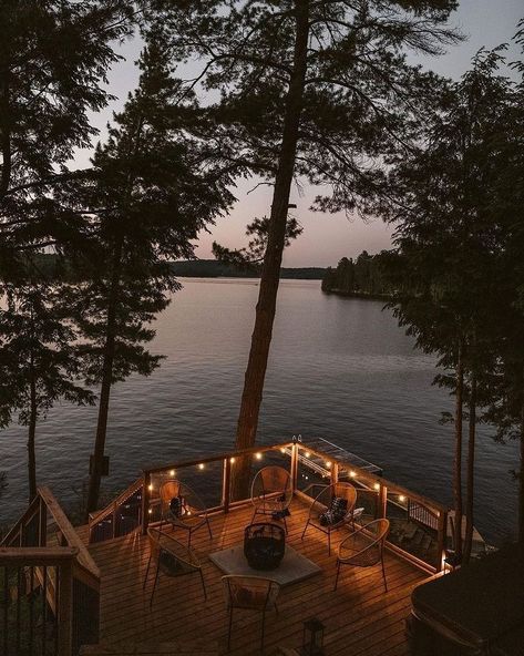 Photographic Life on Instagram: “Ready for warm summer nights on the lake. 📸 @chrisandnicole__” Lake Porch, Backyard Deck Ideas, Wood Cabin, Summer Cabin, Cabin Aesthetic, Cabin In The Mountains, Forest Cabin, Getaway Cabins, Candle Company