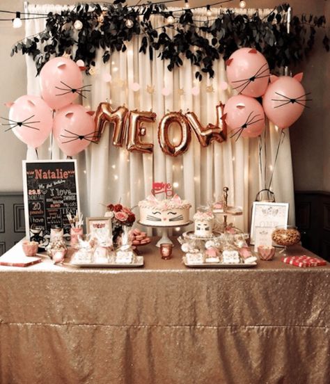 Kitten Bday Party, Cats Birthday Theme, Cats Themed Birthday Party, Cat Theme Baby Shower Ideas, Kitten Shower Ideas, Cat Baby Shower Theme, Cat Theme Birthday Party Ideas, Cat Party Decor, Cat Themed Baby Shower Ideas