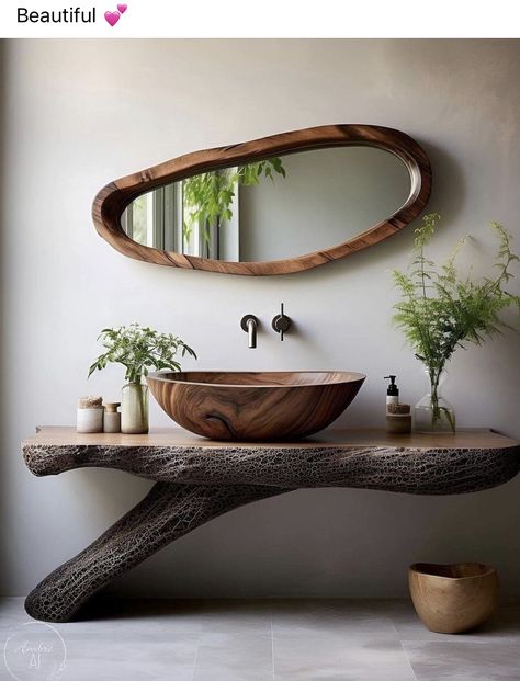 Wooden Sink, Wood Furniture Design, Kitchen Walls, Bathroom Design Decor, Organic Wood, Blue Kitchen, Rustic Bathroom, Like Instagram, Dream House Decor