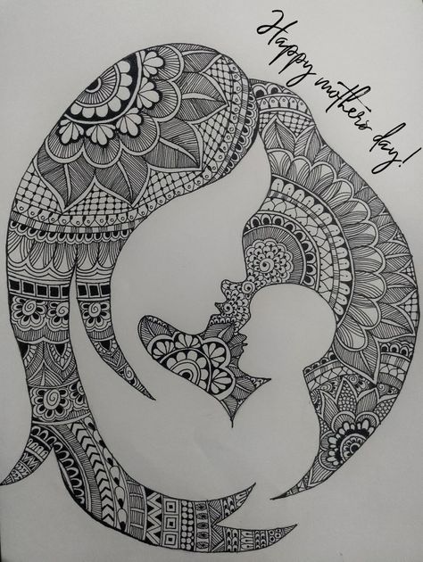 Mother and child mandala art Mandala Art For Mother's Day, Pregnant Women Mandala Art, Mother's Day Card Draw, Mother Day Sketch Ideas, Mother Daughter Mandala Art, Mother's Day Sketches Ideas, Mother Day Sketch, Mom Mandala Art, Mother's Day Mandala Art