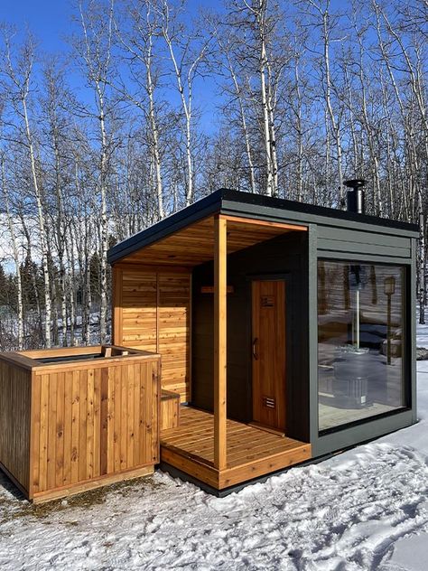 Outdoor Ice Bath Ideas, Barrel Sauna And Cold Plunge, Backyard Sauna Ideas Landscaping, Rustic Saunas Backyard, Scandinavian Sauna Outdoor, Outdoor Steam Sauna, Backyard Sauna And Cold Plunge, A Frame Sauna, Sauna And Cold Plunge Outdoor