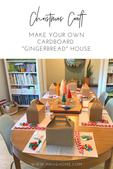 Non Food Gingerbread House, Non Candy Gingerbread House, Easiest Gingerbread House, Gingerbread House Classroom Party, Alternative Gingerbread House Ideas, Small Cardboard Gingerbread House Diy, Diy Gingerbread House Backdrop, Gingerbread House Activity, Alternative To Gingerbread House