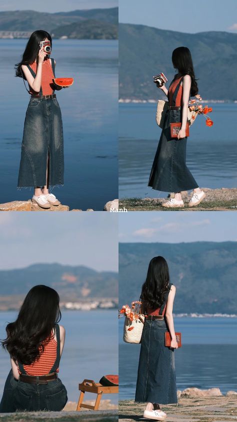 Korean Beach Outfit, Outside Photos, Fun Poses, Ootd Poses, Simple Casual Outfits, Simple Style Outfits, Best Poses For Photography, Fotografi Vintage, Beach Pictures Poses