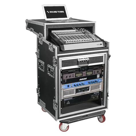 Sound Town Shock Mount 12U ATA Rack Case with 20” Rackable Depth, 11U Slant Mixer Top and Casters, 12-Space Size - Pro Tour Grade (STMR-SP12UW) Home Server Rack, Road Cases, Tv Stand Designs, Audio Engineer, Home Audio Speakers, Audio Design, Home Speakers, Dj Gear, Racking System