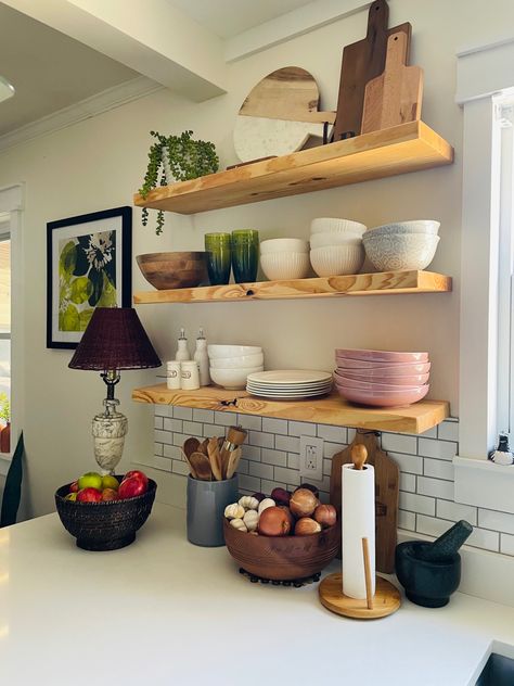 Aesthetically Pleasing Kitchen, Open Shelves Kitchen Plates, Open Shelf Kitchen Plates, Kitchen Open Shelving Plates, Open Shelf Kitchen Dishes, Functional Open Shelving In The Kitchen, Plates On Shelf Open Shelves, Kitchen Shelves Plates, Plates On Open Shelves