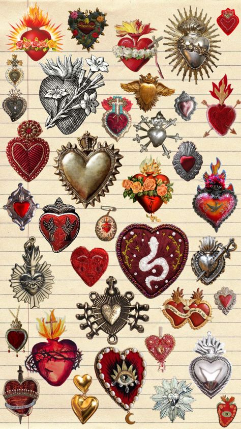 #wallpaper #art #inspo #hearts #vibes #aesthetic #vintage #red Cute Backgrounds Aesthetic, Aesthetic Hearts, Sacred Heart Art, Heart Collage, A Level Art Sketchbook, Backgrounds Aesthetic, Wallpaper Art, Ethereal Art, Summer Wallpaper