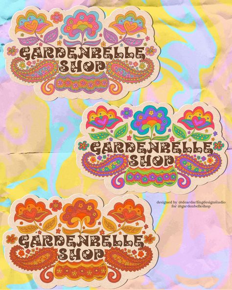 Custom stickers for @gardenbelleshop hand illustrated me! @laurengardenbelle reached out and asked if I could make a pack of stickers for her to sell in her shop and of course I said yes! She ordered 5 stickers but I was so in the groove I ended up making more. Gardenbelle is a 70s inspired hippie style shop that sells ethically made slow fashion! So I wanted the stickers to have that vibe. The first sticker has a smiling sun, mushrooms and flowers that I drew for a project for her in the pa... Smiling Sun, 70s Inspired, Hand Illustration, Hippie Style, Slow Fashion, Custom Stickers, Shop Design, Design Studio, Things To Sell