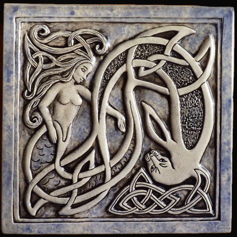 Decorative handmade ceramic tile: Celtic mermaid and seal ceramic tile Irish Mythology, Celtic Mythology, Mermaids And Mermen, Triple Goddess, Irish Celtic, Celtic Art, Irish Dance, Mythological Creatures, Celtic Designs