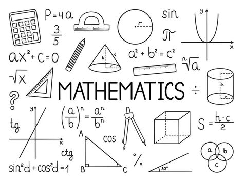 Mathematics doodle set. Education and study concept. School equipment, maths formulas in sketch style. Hand drawn ector illustration isolated on white background Maths Written In Calligraphy, Math Related Drawings, Maths Related Drawings, Math Drawings Sketch, Mathematics Calligraphy, Cute Math Doodles, Maths Drawings Ideas, Math Doodle Art Ideas, Math Poster Design