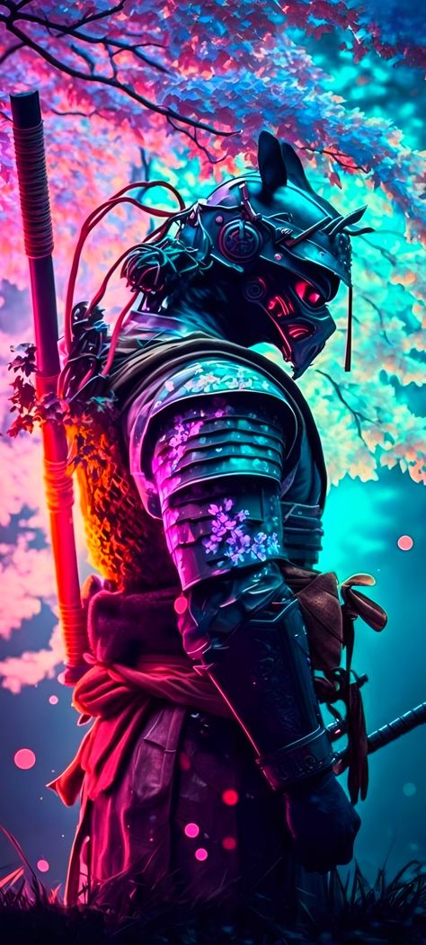 Cybernetic Samurai, Neon Samurai, Japanese Art Samurai, Samurai Wallpaper, Samurai Art, Japanese Tattoo Art, Anime Shadow, Japanese Tattoo, Japanese Art