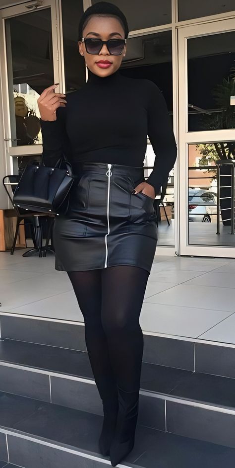 Leather Tights Outfit Casual, Leather Skirt Combat Boots Outfit, Grey Mini Skirt Outfit Winter, Plus Size Winter Club Outfits, Outfits With Black Leather Skirt, Skirt And Tights Outfit Winter, Skirt And Combat Boots Outfit, Black Longsleeves Outfit, Tights Outfits Casual