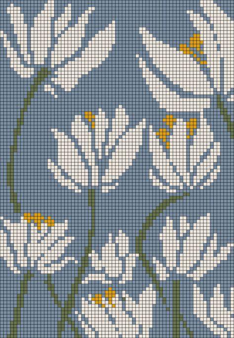 Crochet Flower Tapestry Pattern, Graphic Crochet, Flowers Tapestry, Lilly Flower, Flower Tapestry, Pixel Crochet, Flower Blanket, Tapestry Crochet Patterns, Art Patterns