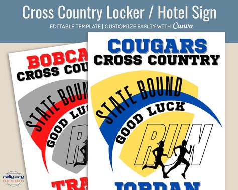 Cross Country State Posters, Locker Room Decorations, Xc Running, Locker Signs, Hotel Sign, Spirit Signs, State Posters, Locker Decorations, Travel Team