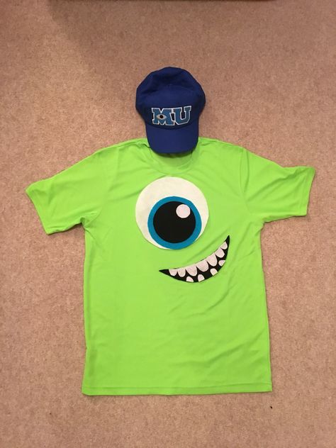 Diy Costume Men, Mike Wazowski Shirt, Monsters Inc Halloween Costumes, Monsters Inc Halloween, Diy Costumes Men, Mike Wazowski, Shirt Diy, Run Disney, Disney Crafts