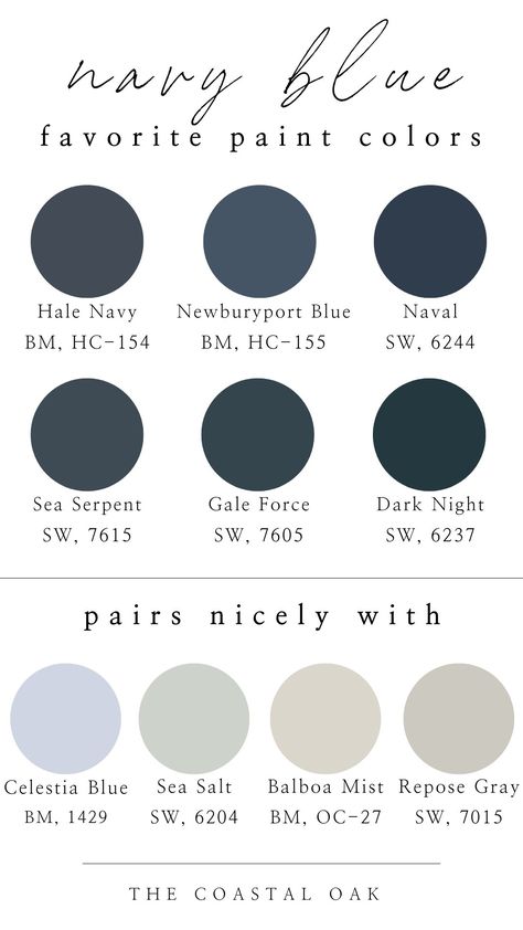 Paint Colors To Compliment Navy Blue, Neutral Blue Wall Color, Grey Navy Paint Color, Victorian Blue Paint Color, Dark Blue Paint Scheme, Colors That Go With Navy Blue Bedrooms Accent Walls, Coastal Dark Blue Paint, Light Navy Paint Color, Navy And Forest Green Color Palettes