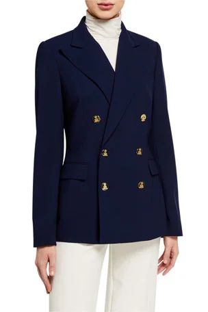 Double Breasted Blazer Outfit Women, Stylish Designer Dresses, Navy Blazer Women, Formal Jackets For Women, Ralph Lauren Womens Clothing, Chic Prints, Wool Crepe, Ralph Lauren Collection, Ralph Lauren Outfits