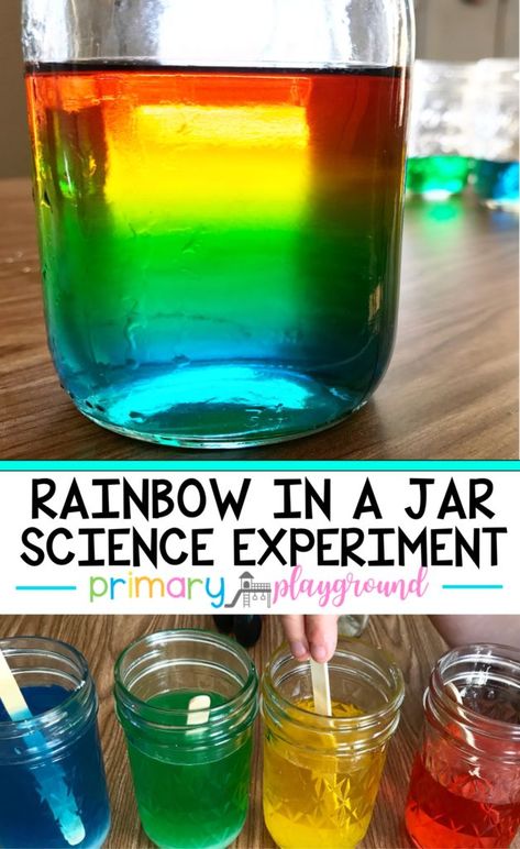 Science Rainbow Experiments, Science Experiment For 2nd Grade, Grow A Rainbow, Kids Science Fair Projects, Primary Playground, Rainbow In A Jar, Vetenskapliga Experiment, Rainbow Science, Science Experiments Kids Elementary