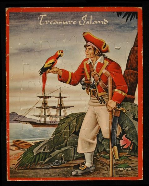 Vintage Marine Illustrations, Vintage Pirate Ship Illustration, Treasure Island Robert Louis Stevenson, Long John Silver, Skull Pictures, Robert Louis Stevenson, Robert Louis, Toys Dolls, Treasure Island