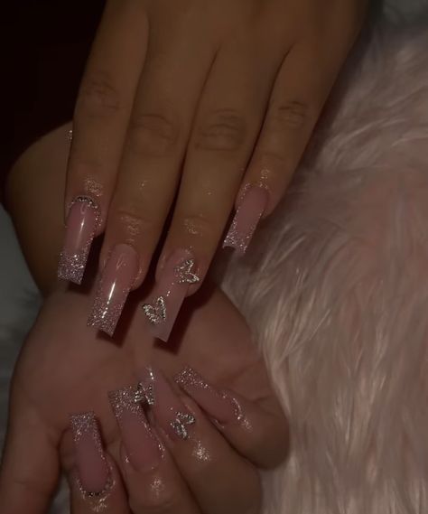 #nails #butterflynails #pinknails #aestheticnails #frenchnails Date Nails Ideas, Beginner Nail Designs, Brown Acrylic Nails, Long Square Nails, Classy Nail Designs, Ombre Acrylic Nails, Girly Acrylic Nails, Simple Acrylic Nails, Classy Acrylic Nails