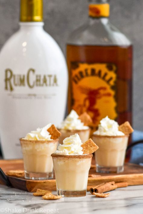 Rum Chata Fireball Shots, Rum Chata Fireball Drink Recipes, Fireball Rumchata Shots, Rumchata Fireball Shots, Rum Chata Shots Recipes, Fireball Rumchata Drink, Rumchata Fireball Drinks, Rumchata And Fireball Recipes, Alcohol Shots Charcuterie Board