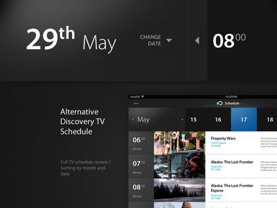 Discovery TV Schedule Website Schedule Design, Schedule Ux Design, Stream Schedule, Schedule Templates Landscape, Chalene Extreme Schedule, Ui Design Dashboard, Tv Schedule, Tv Design, Discovery Channel