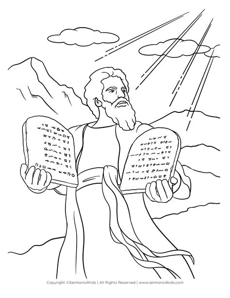 Moses Gets the 10 Commandments #childrenssermon #Sundayschool #kidmin #childrenschurch #childrensmessage #Sundayschoollesson #Biblelesson Ten Commandments Coloring Page, Moses Coloring Page, Moses And The 10 Commandments, Sermons For Kids, Scripture Crafts, Jesus Coloring Pages, Sunday School Coloring Pages, The 10 Commandments, Childrens Sermons