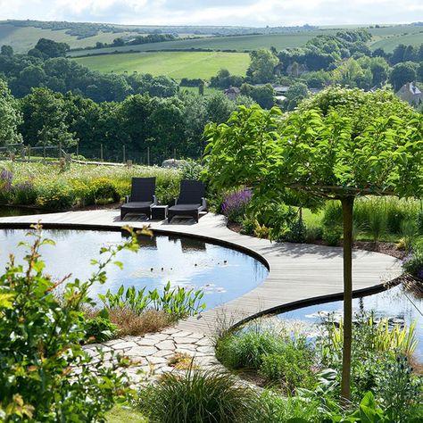 15 Pretty Garden Pond With Deck Design Natural Swimming Ponds, Pool Water Features, Swimming Pond, Natural Pond, Natural Swimming Pools, Natural Swimming Pool, Pond Design, Garden Architecture, Water Features In The Garden