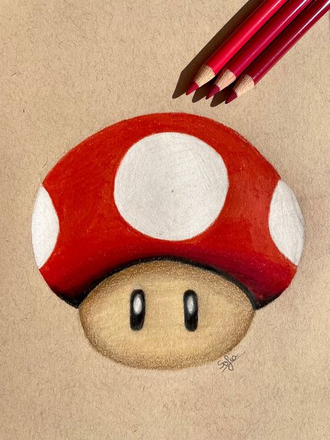 Cute Colored Pencil Drawings Easy, Realistic Drawing With Colored Pencils, Colorful Realistic Drawings, Mushroom Drawings Cute, Colored Pencil Easy Drawing, Easy Things To Draw With Colored Pencils, Mushroom Drawing Colored Pencil, Colored Pencil Ideas Easy, Painting With Color Pencil Ideas