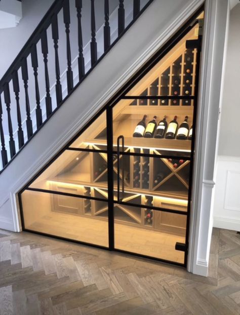 Wine Doors, Wine Cellar Closet, Bar Under Stairs, Under Stairs Space, Under Stairs Storage Ideas, Under Stairs Wine Cellar, Stairs Storage Ideas, Room Under Stairs, Under Stairs Storage