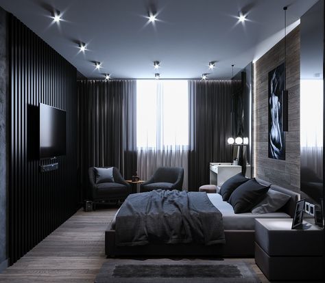 Modern Bedroom Design For Men, Men's Bedroom Design, Male Bedroom Ideas, Modern Bedroom Colors, Mens Bedroom Decor, Black Bedroom Design, Black Rooms, Mens Bedroom, Man Room