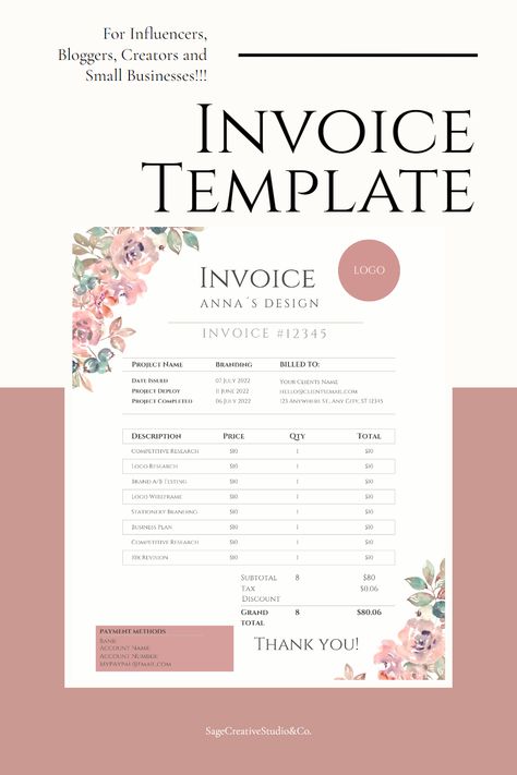 This invoice template for word is professional and on-trend and creates a striking presence to use for sending clients their custom order forms or invoice particulars. It is completely customizable, feel free to change colors, text size, add or delete items or even change to standard fonts. Visit my shop for more designs and freebies!😍 Cute Invoice Design, Small Business Invoice Templates, Invoice Template Free Download, Digital Receipt, Free Fonts For Commercial Use, Invoice Sample, Fonts For Commercial Use, Template For Social Media, Order Template