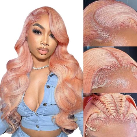 PRICES MAY VARY. 【Rose Gold Lace Front Wigs Human Hair Material】:100% Unprocessed Brazilian Women'S Hair.Natural and Healthy, Breathable and Comfortable, Soft and Bouncy, No Shedding &No Tangles,No Smell. 【Pink Blonde Lace Front Wig Pre Plucked 】:Can be Used for High Ponytail, Braiding, and Any Hairstyle.Can be Side Part, Middle Part, Any Part.Just Like Your Own Hair. Natural Hairline with Baby Hair Aroun,Can do Any Part.Can be Dyed,Straightened, Curled and Styled As Your Like. Hair Aroun,Can do Pastel Hair With Dark Roots, Gold Lace Front Wigs, Rose Gold Wig, Pink Wig With Bangs, Fall Baddie, Gold Wigs, Blonde Body Wave, Pink Blonde, Rose Gold Lace