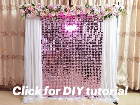 Sequins Backdrop, Pink Photo Backdrop, Shimmer Backdrop, Decoration With Flowers, Diy Sequin, Prom Backdrops, Silver Decorations, Shimmer Wall Backdrop, Wedding Background Decoration